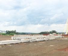 Obras da nova Perimetral Leste de Foz do Iguaçu - pré-moldados na aduana Brasil - Paraguai