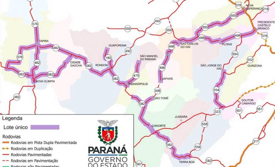 Mapa dos trechos que serão atendidos