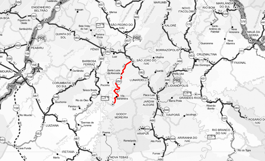Mapa do trecho em obras