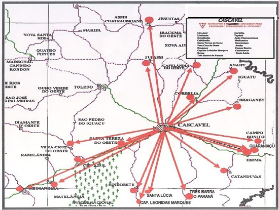 Mapa dos municípios atendidos pela EPET/Cascavel