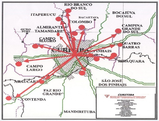 Mapa da cobertura de municípios da EPET/Curitiba