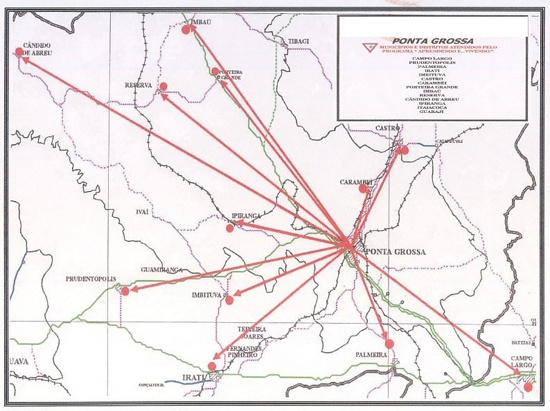 Mapa dos municípios atendidos pela EPET/Ponta Grossa