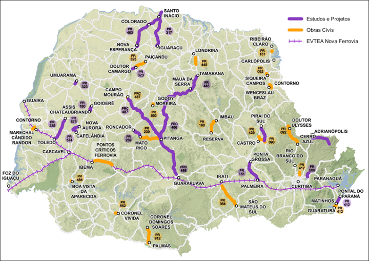 Mapa de Estudos e Projetos, Obras Civis, e EVTEA Nova Ferrovia