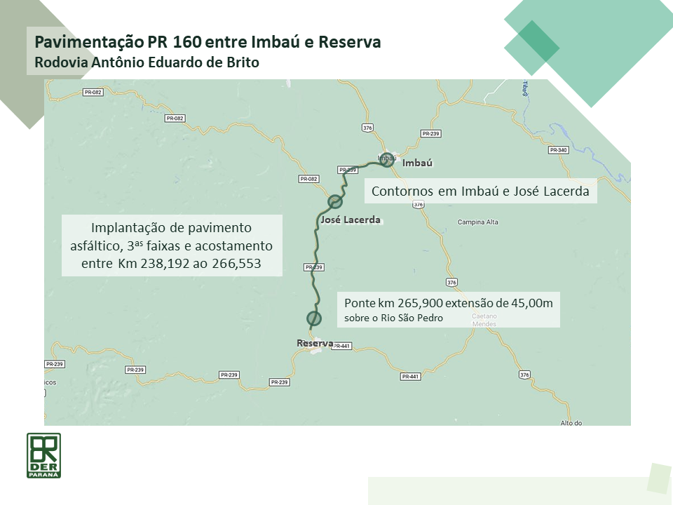 Croqui detalhando a obra de pavimentação da PR-160