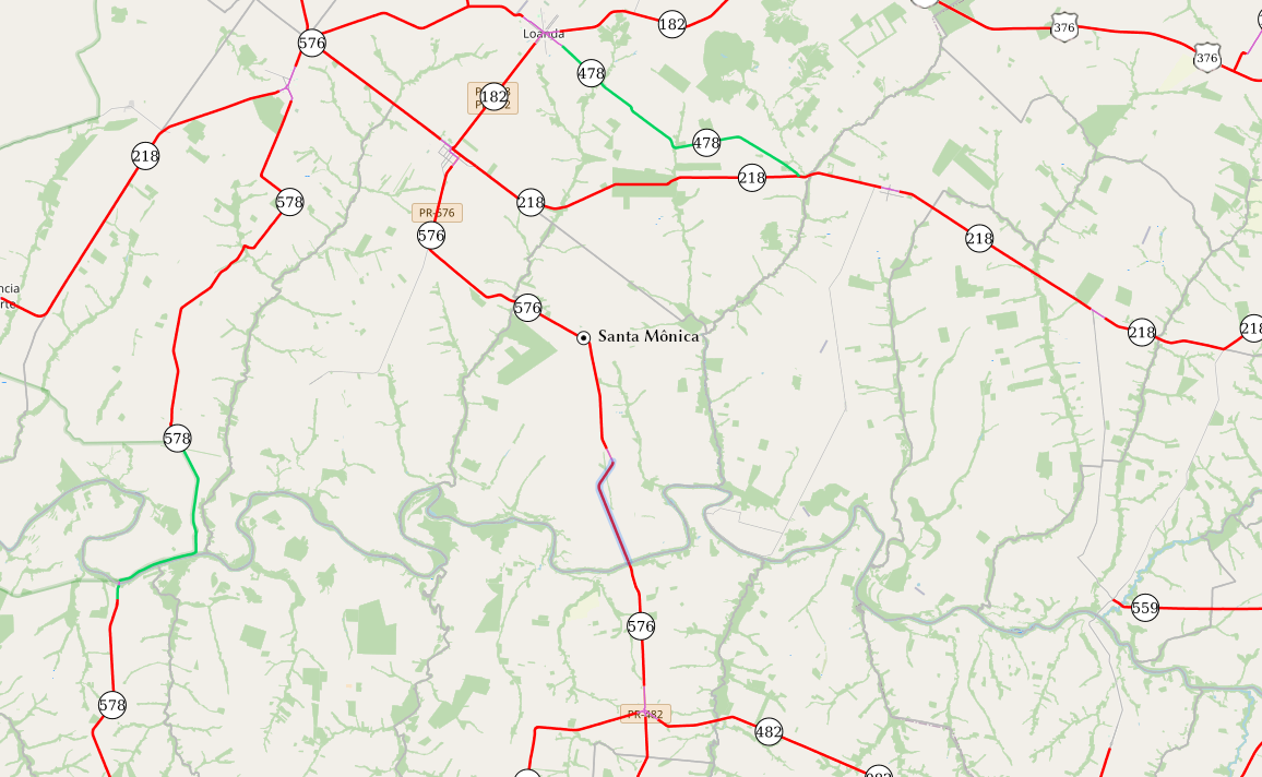 Mapa da PR-576 entre Aparecida do Ivaí e o Rio Ivaí