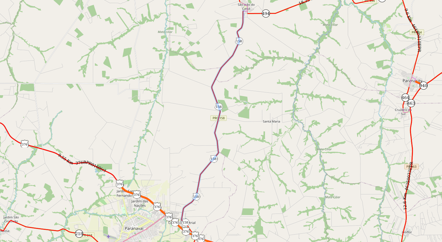 Mapa do trecho da PRC-158 atendido