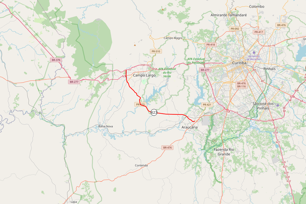 PR-423 entre Araucária e Campo Largo