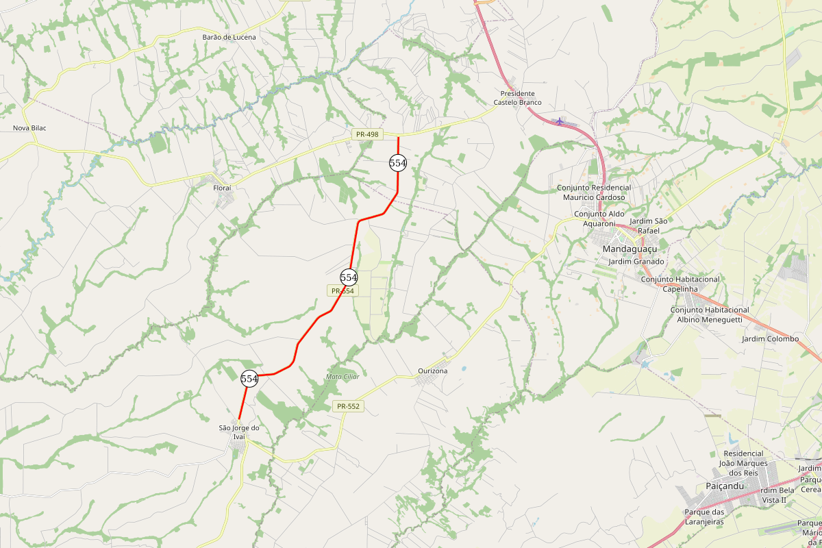 Mapa do trecho atendido da PR-554