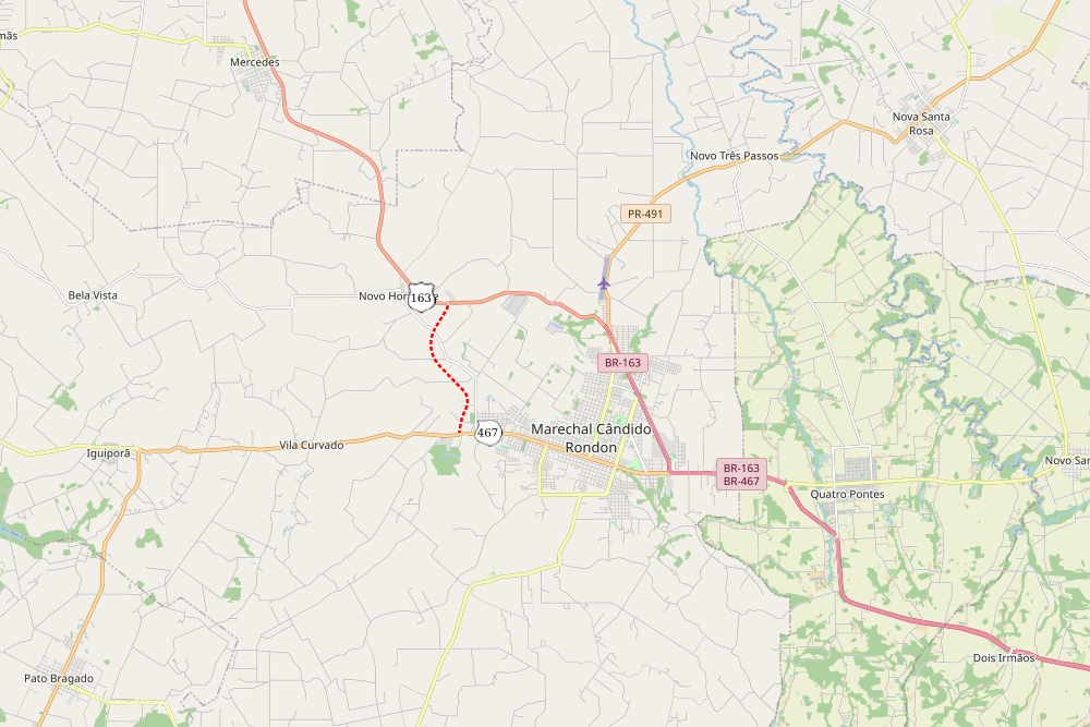 Mapa indicando o Contorno Oeste de Marechal Cândido Rondon