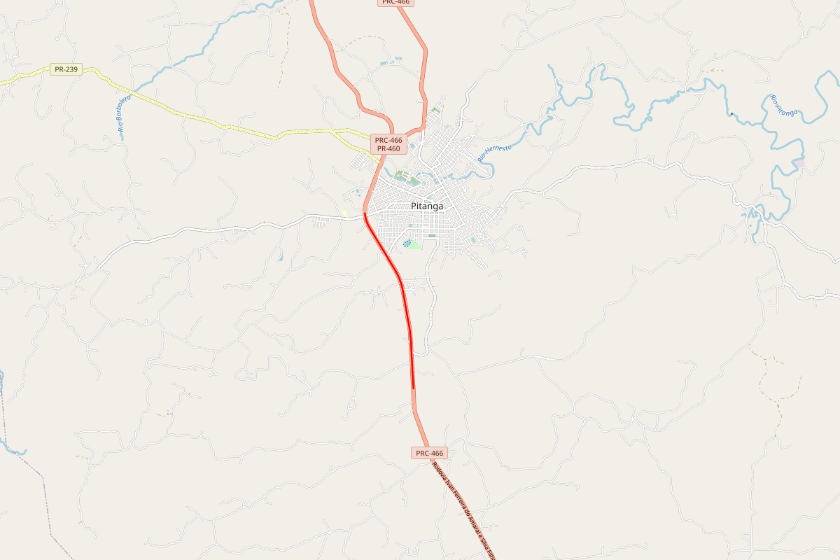 Mapa indicando o trecho da PRC-466 em obras