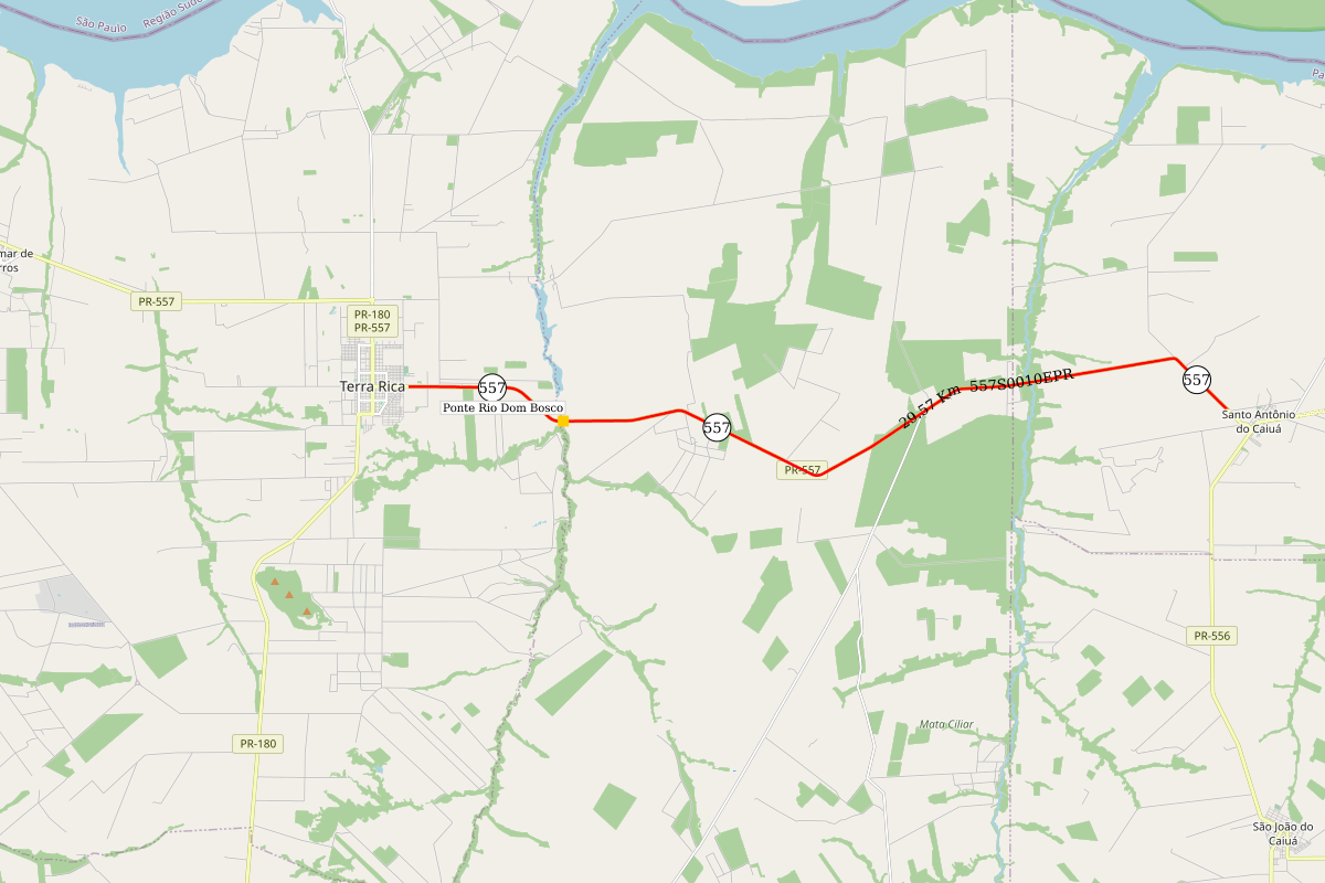 Mapa indicando a localização da ponte Rio Dom Bosco na PR-557