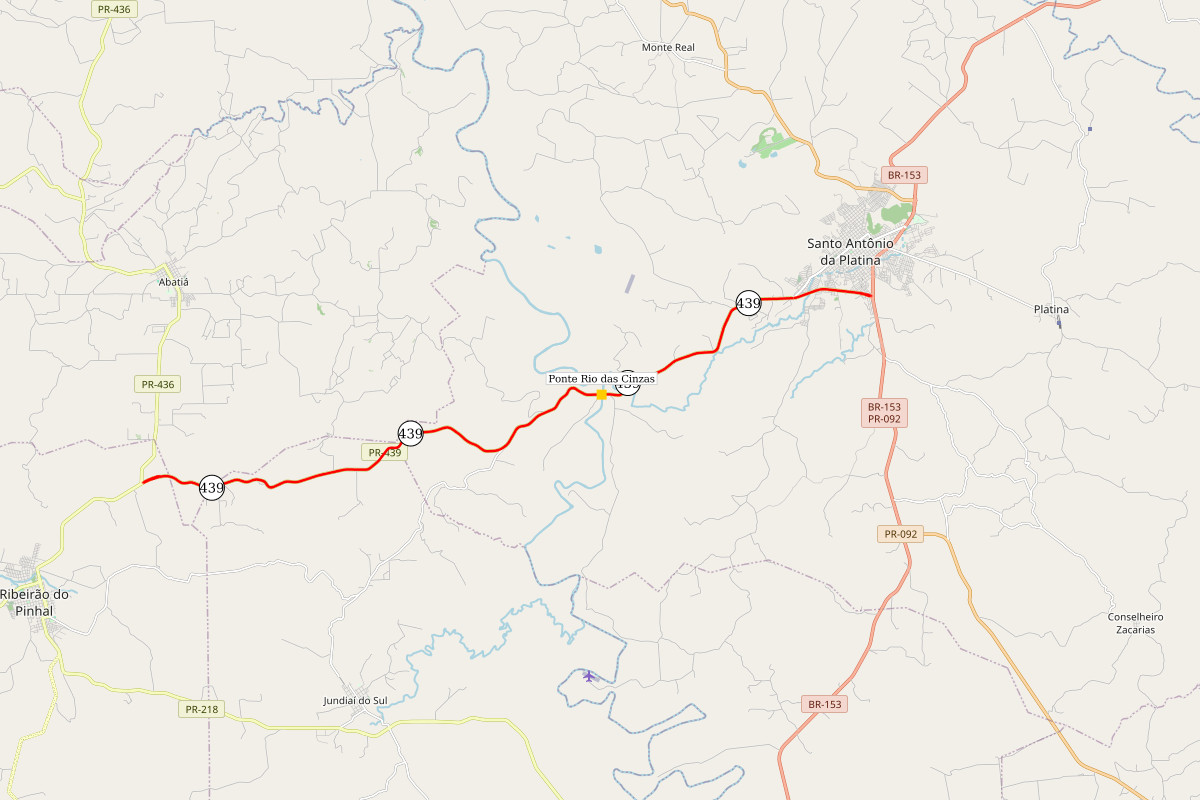 Mapa indicando local da Ponte Rio das Cinzas na PR-439