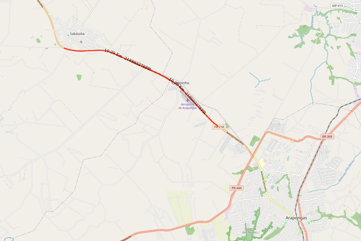 Mapa indicando o trecho da PR-218 entre Arapongas e Sabáudia que será estudado para duplicação