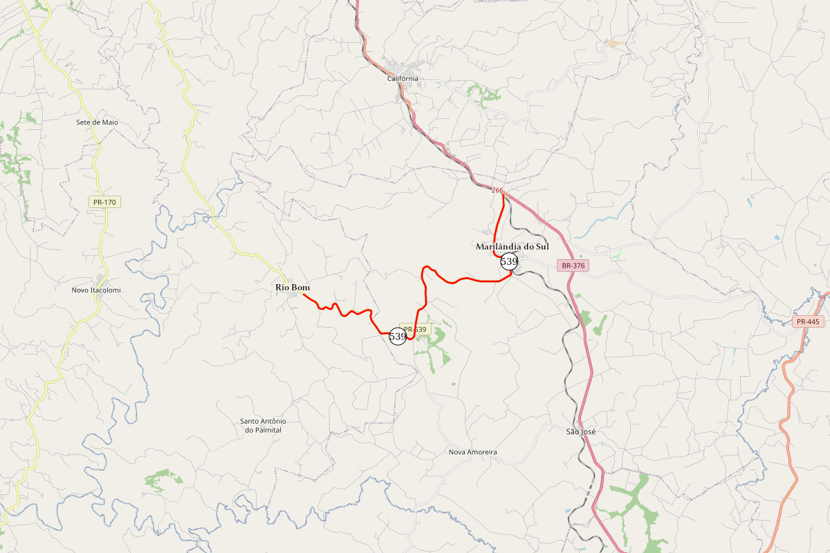 Mapa indicando trecho da PR-539 que recebeu os serviços