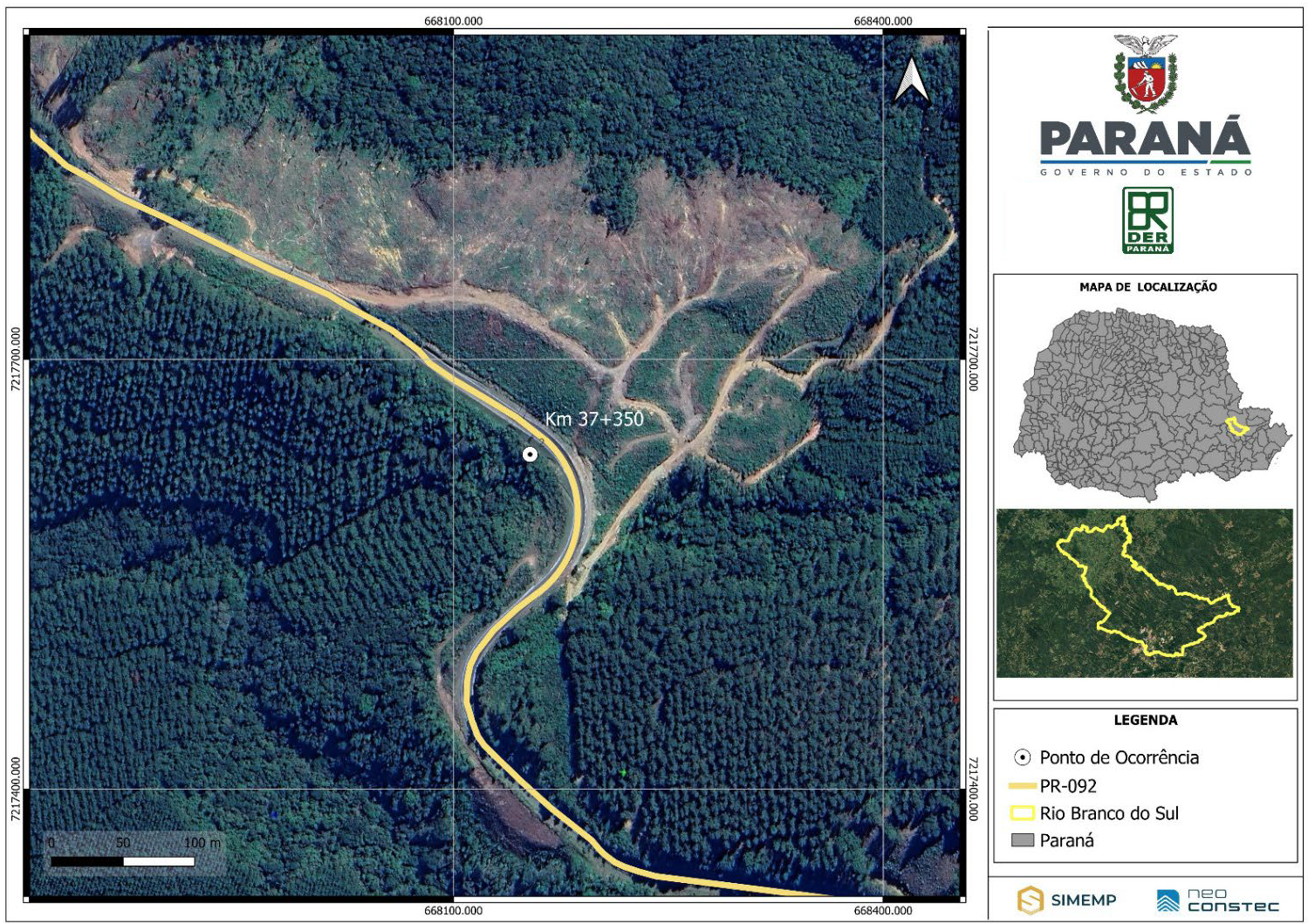 Mapa indicando localização da obra na PR-092