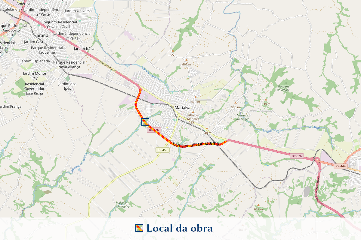 Mapa indicando local da obra no Contorno de Marialva