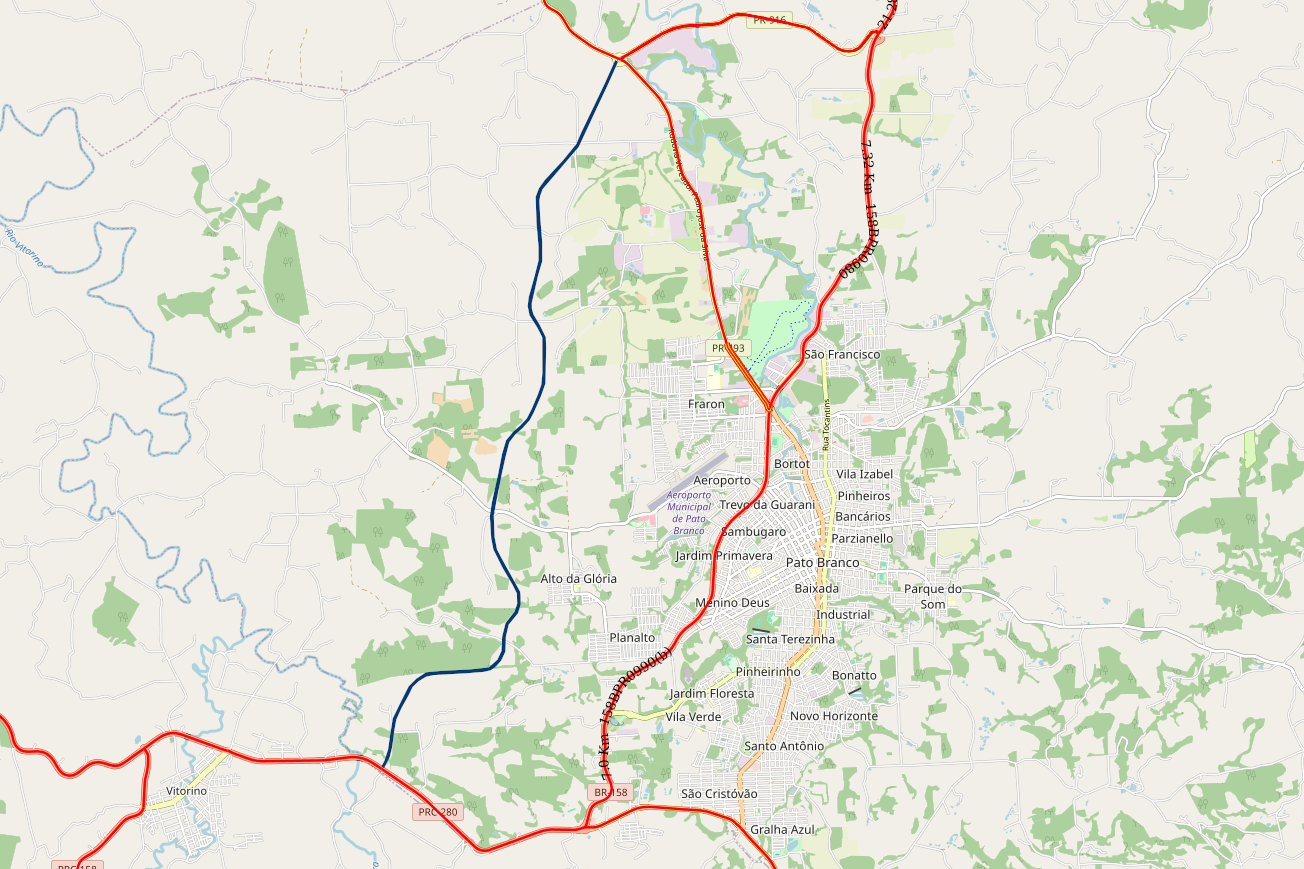 Mapa indicando o traçado do novo contorno