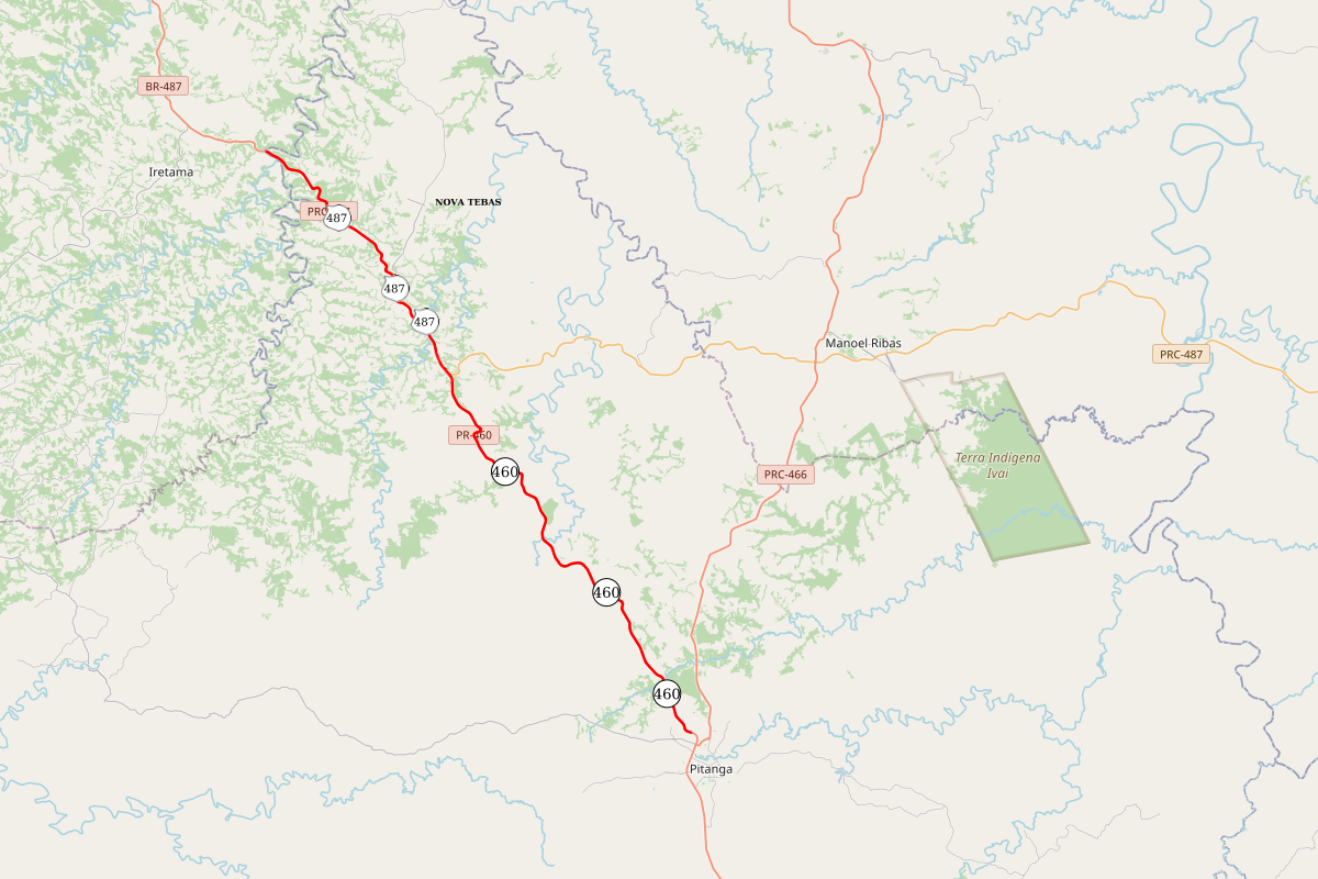 Mapa indicando trecho da PR-460 e PRC-487