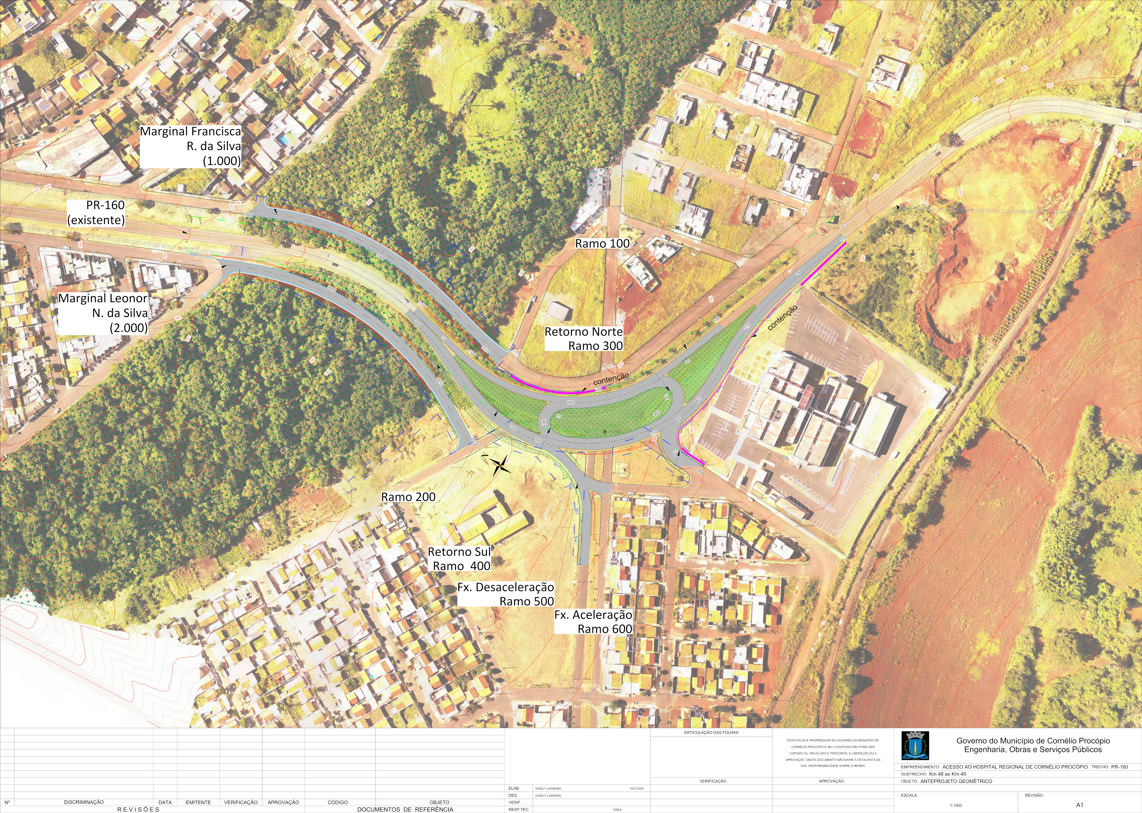 Folha do projeto geométrico do novo trevo rodoviário