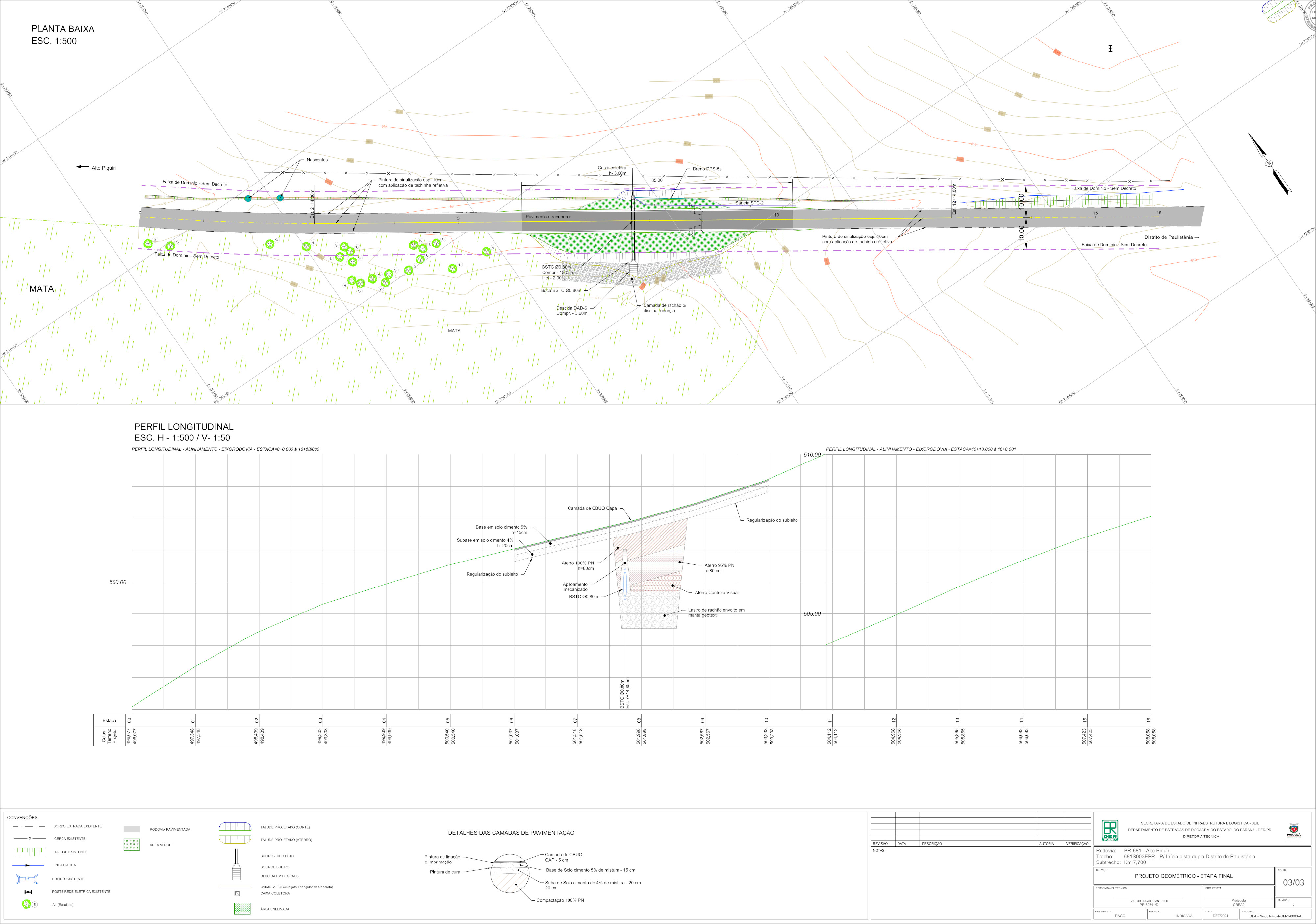 Folha do projeto geométrico da obra