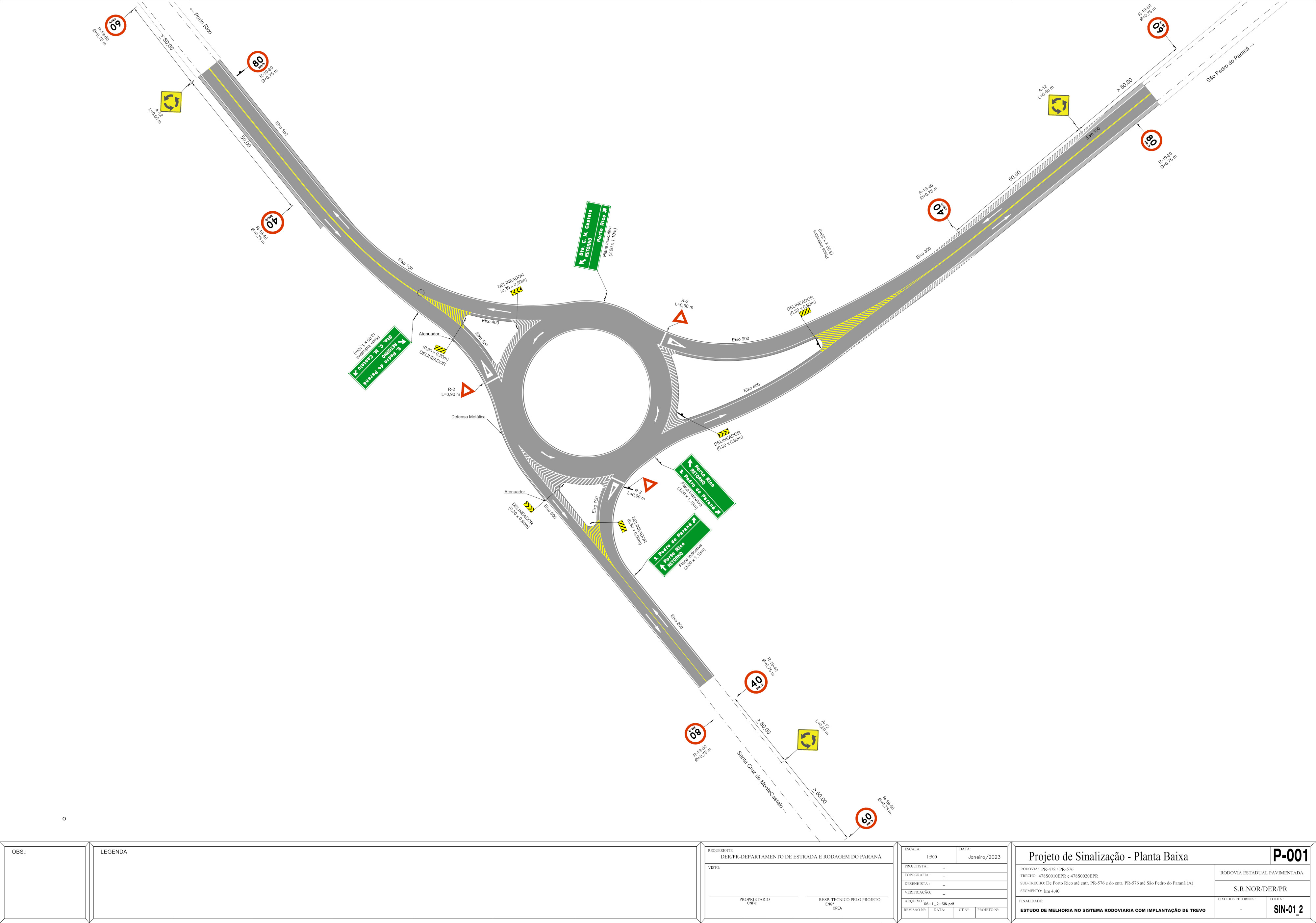 Folha do projeto de sinalização do novo trevo