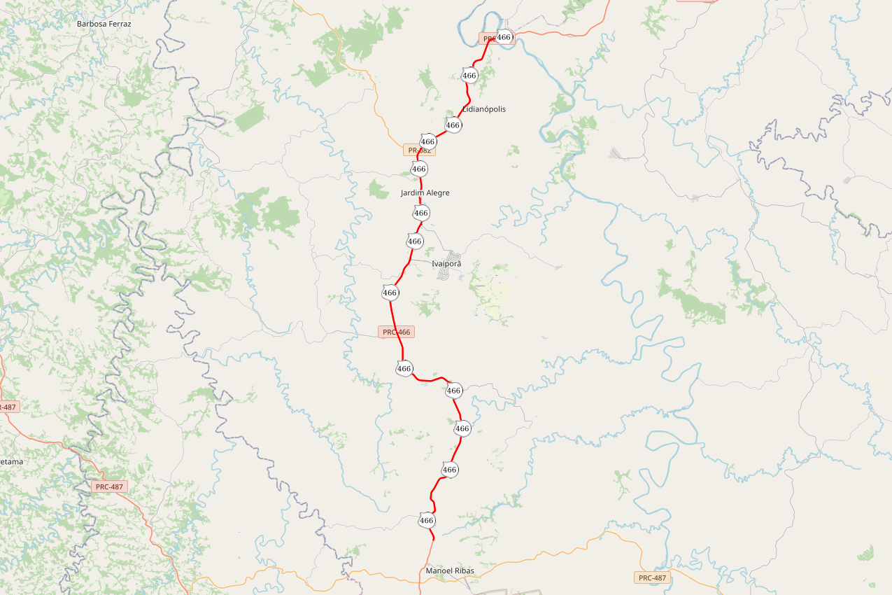 Mapa da PRC-466 entre Porto Ubá e acesso a Furnas