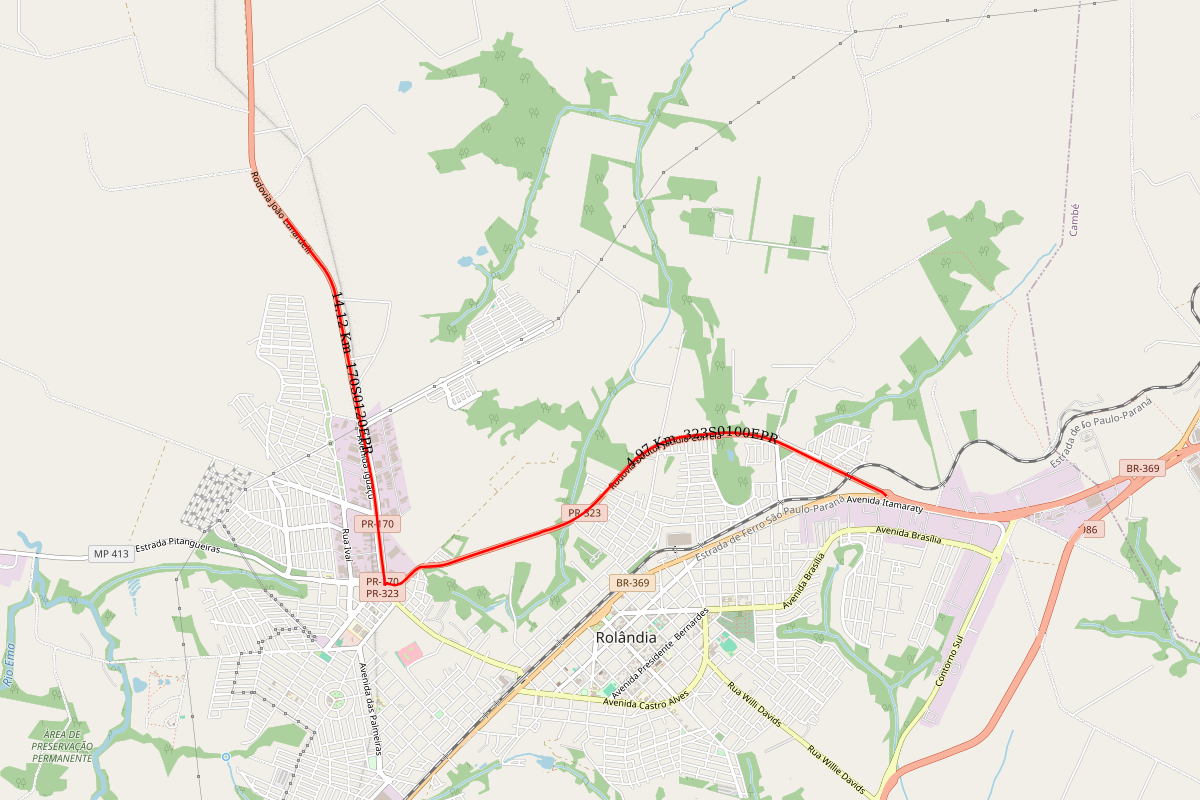 Mapa indicando os trechos da PR-323 e PR-170 contemplados no anteprojeto