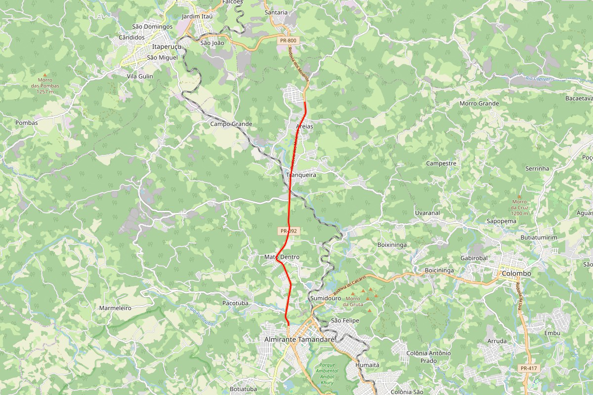 Mapa indicando trecho da obra na Rodovia dos Minérios