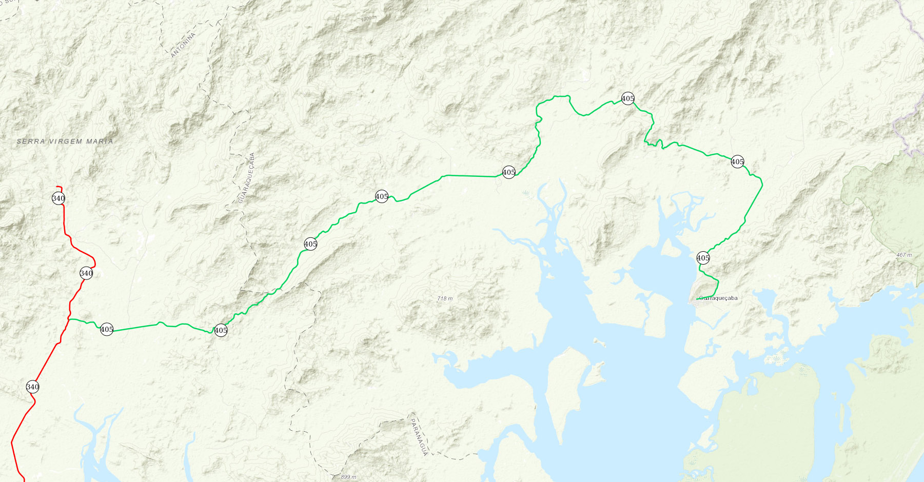 Mapa indicando a PR-405