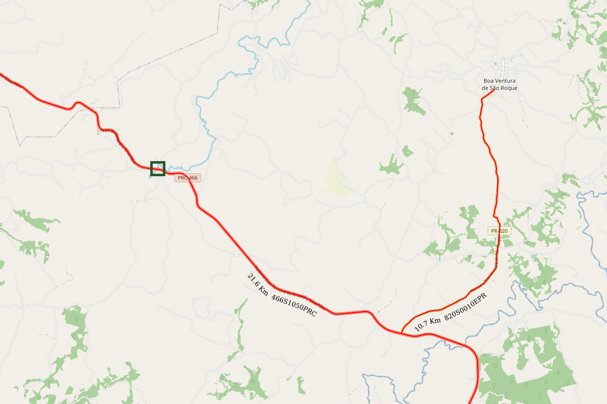 Mapa indicando local da ponte sobre o Rio Carazinho na PRC-466