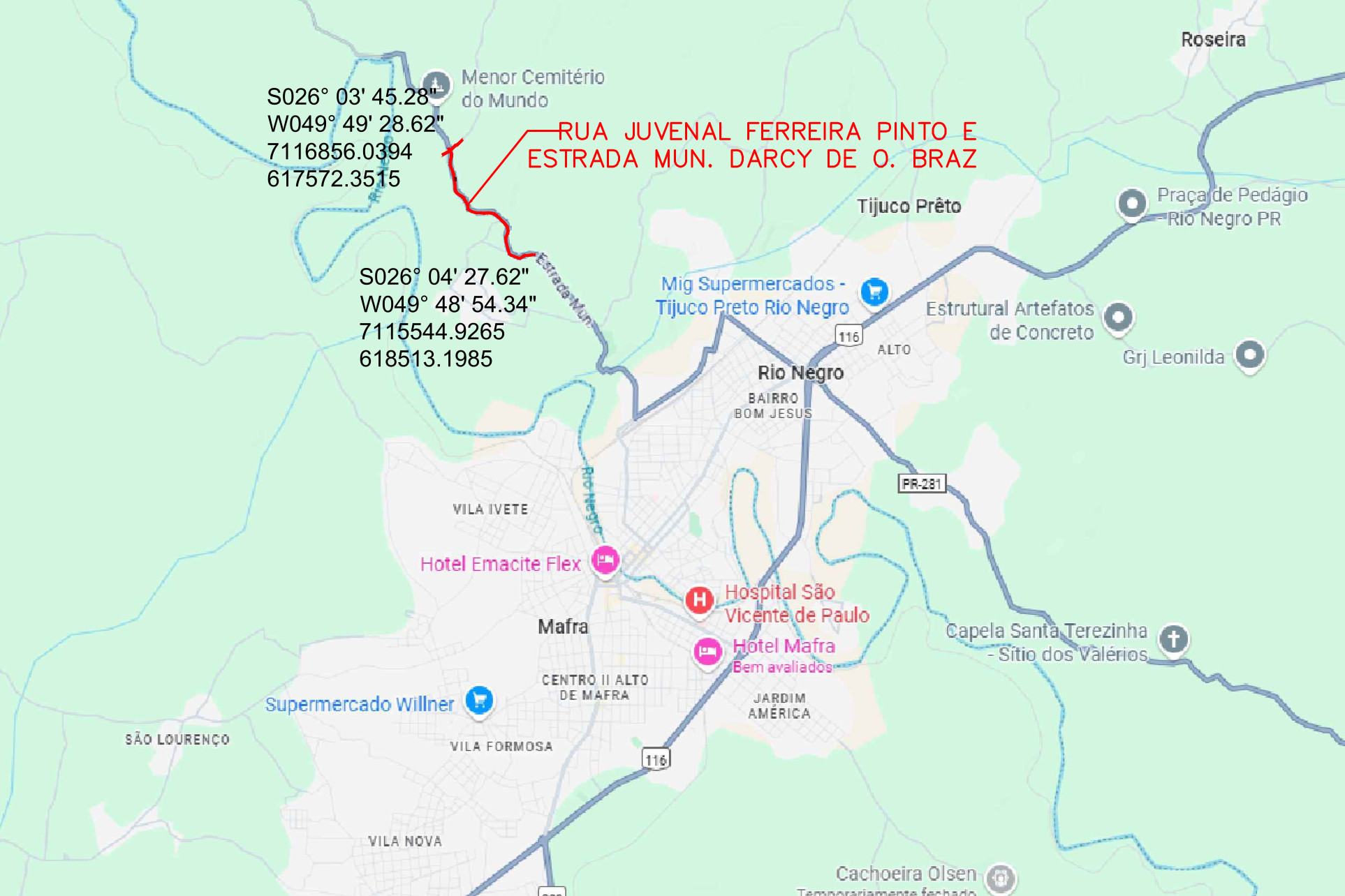 Mapa de Rio Negro - Rua Juvenal Ferreira Pinto e Estrada Darci de Oliveira Braz