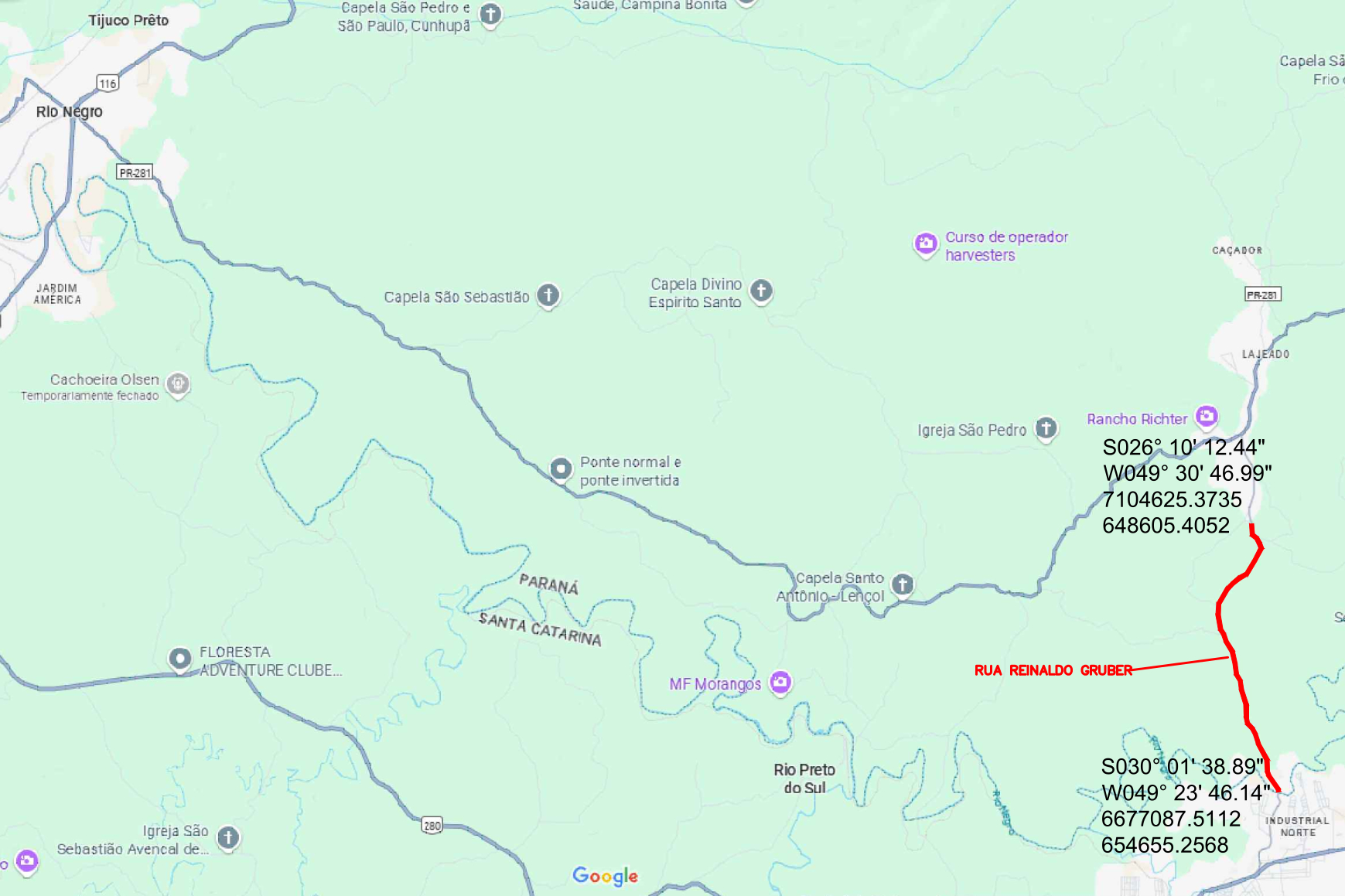 Mapa de Rio Negro - Ruas Ervino Ernesto Brunquell e Reinaldo Gruber