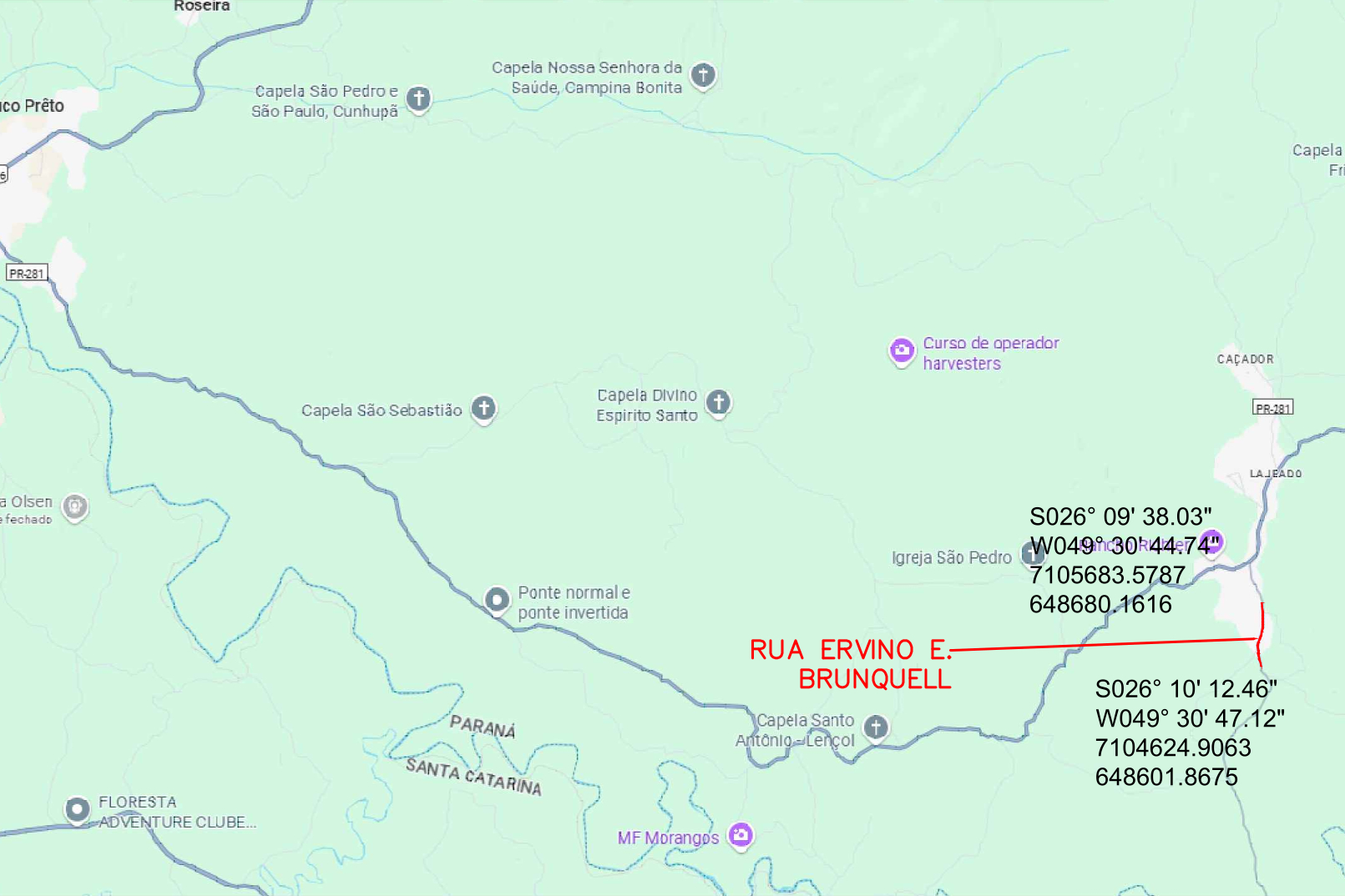 Mapa de Rio Negro - Ruas Ervino Ernesto Brunquell e Reinaldo Gruber