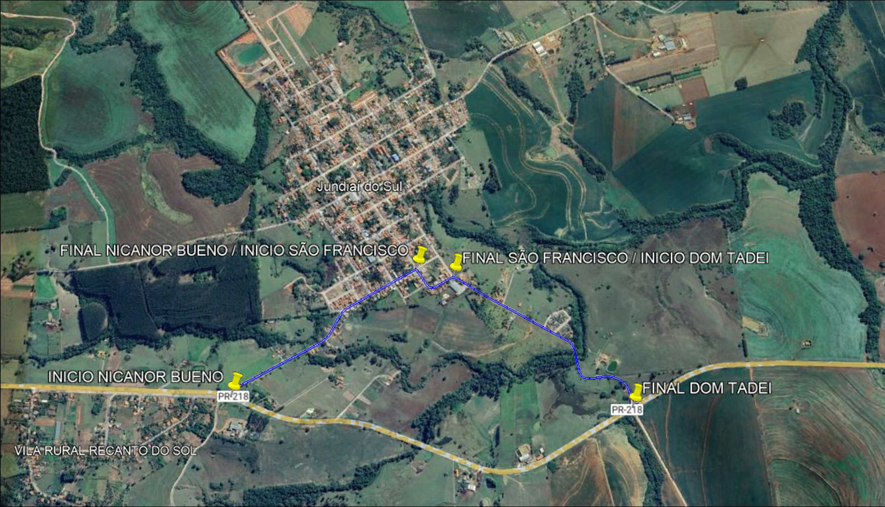 Mapa indicando as ruas municipais de Jundiaí do Sul que serão recuperadas