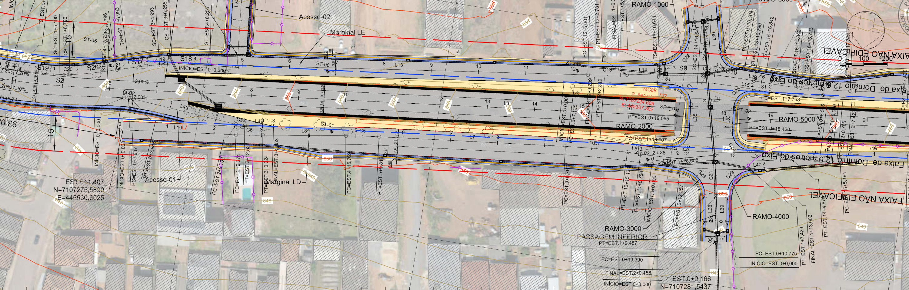 Folha do projeto geométrico da obra - novo viaduto