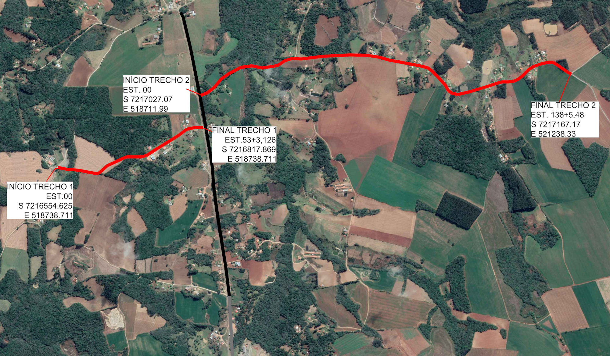 Mapa indicando a Estrada Rio Bonito em Guamiranga