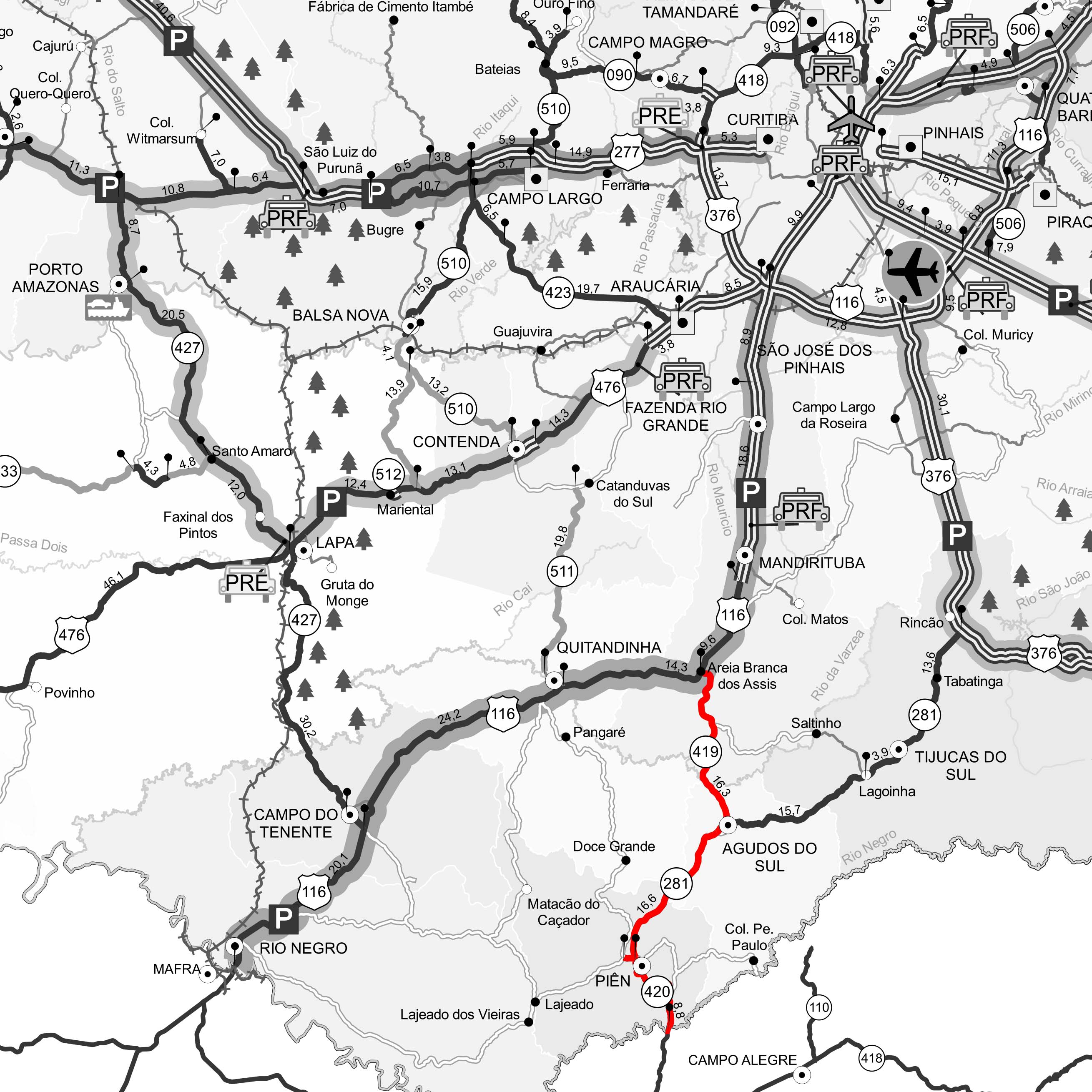 Três rodovias da Região Metropolitana de Curitiba, próximas a Santa Catarina, estão sendo recuperadas pelo Departamento de Estradas de Rodagem do Paraná (DER/PR)