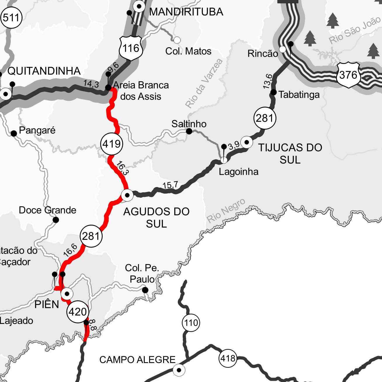 Três rodovias da Região Metropolitana de Curitiba, próximas a Santa Catarina, estão sendo recuperadas pelo Departamento de Estradas de Rodagem do Paraná (DER/PR)