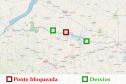 Mapa com bloqueio e desvios sugeridos