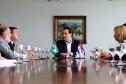Reunião do governador Carlos Massa Ratinho Junior com a ministra de Indústria e Comércio do Paraguai, Liz Cramer; o governador do Departamento de Misiones, Carlos Arrechea Ortíz; o cônsul-geral do Paraguai no Brasil, Carlos José Fleitas Rodriguez, e empresários.  -  Curitiba, 14/02/2019  -  Foto: Gilson Abreu/ANPr