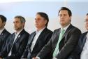 O governador Carlos Massa Ratinho Junior recebe o presidente Jair Bolsonaro e o presidente do Paraguai Mario Abdo Benítez para o lançamento da pedra fundamental da segunda ponte entre Brasil e Paraguai. Foto: Geraldo Bubniak/ANPr. Foz do Iguaçu, 10/05/2019.