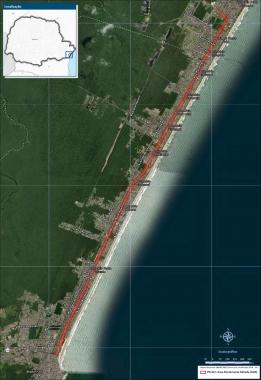 Mapa do trecho entre Matinhos e Praia de Leste