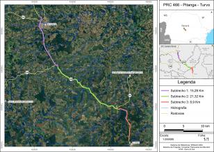 Mapa da obra de duplicação da PRC-466 entre Pitanga e Turvo