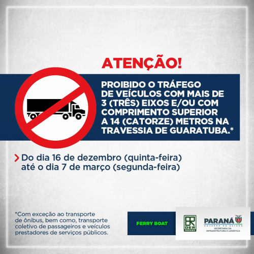 Ferry boat proibicão veículos com mais de 3 eixos e ou mais de 14 metros