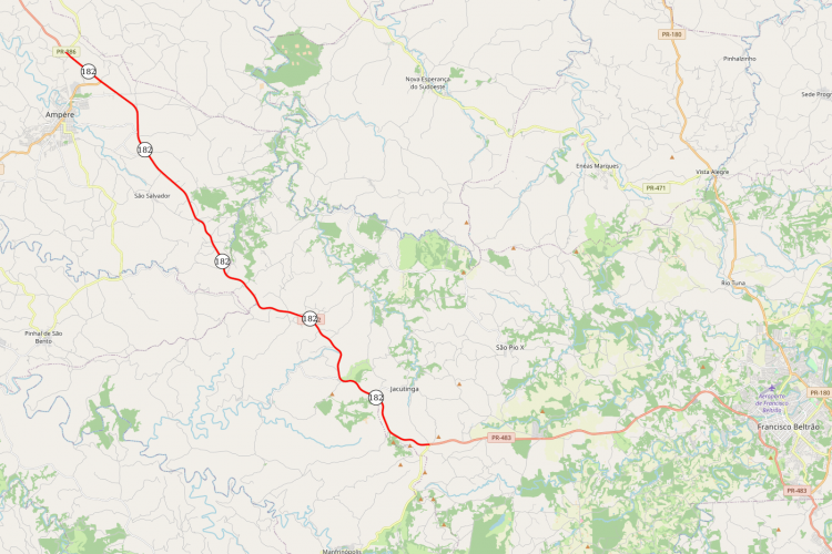 Mapa dos trechos atendidos