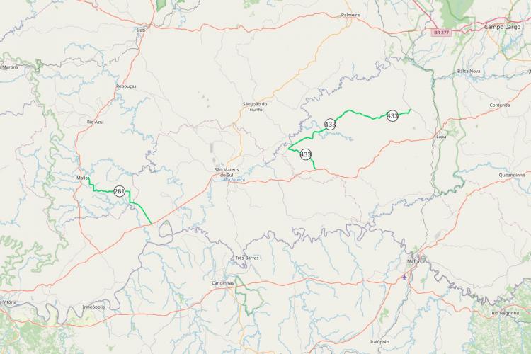 Mapa dos trechos atendidos