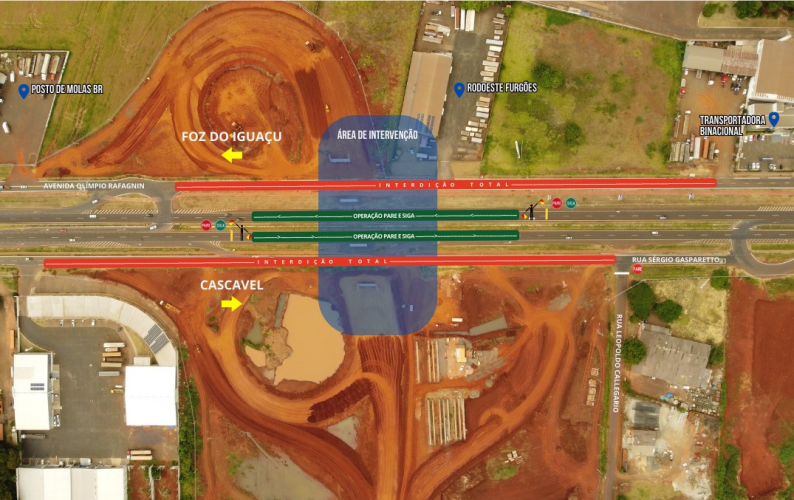 Croqui interdição da BR-277 em Foz do Iguaçu