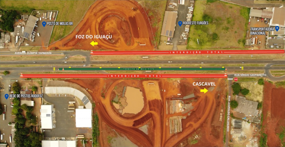 Croqui interdição marginais e bloqueio parcial da BR-277 em Foz do Iguaçu
