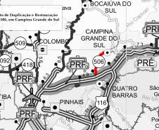 Mapa com trecho da PR-506 que será duplicado