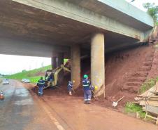Obra de contenção dos taludes do viaduto sob a Avenida Barão do Rio Branco, em Cascavel